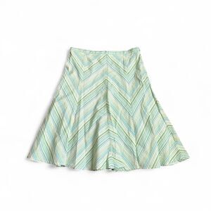 Green and Blue Chevron Pinstripe Midi Skirt Size 7